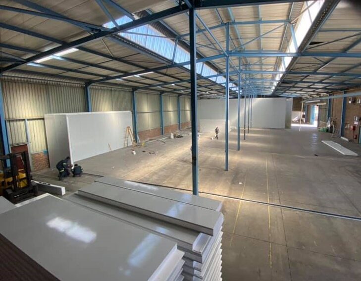 White insulated panels in warehouse